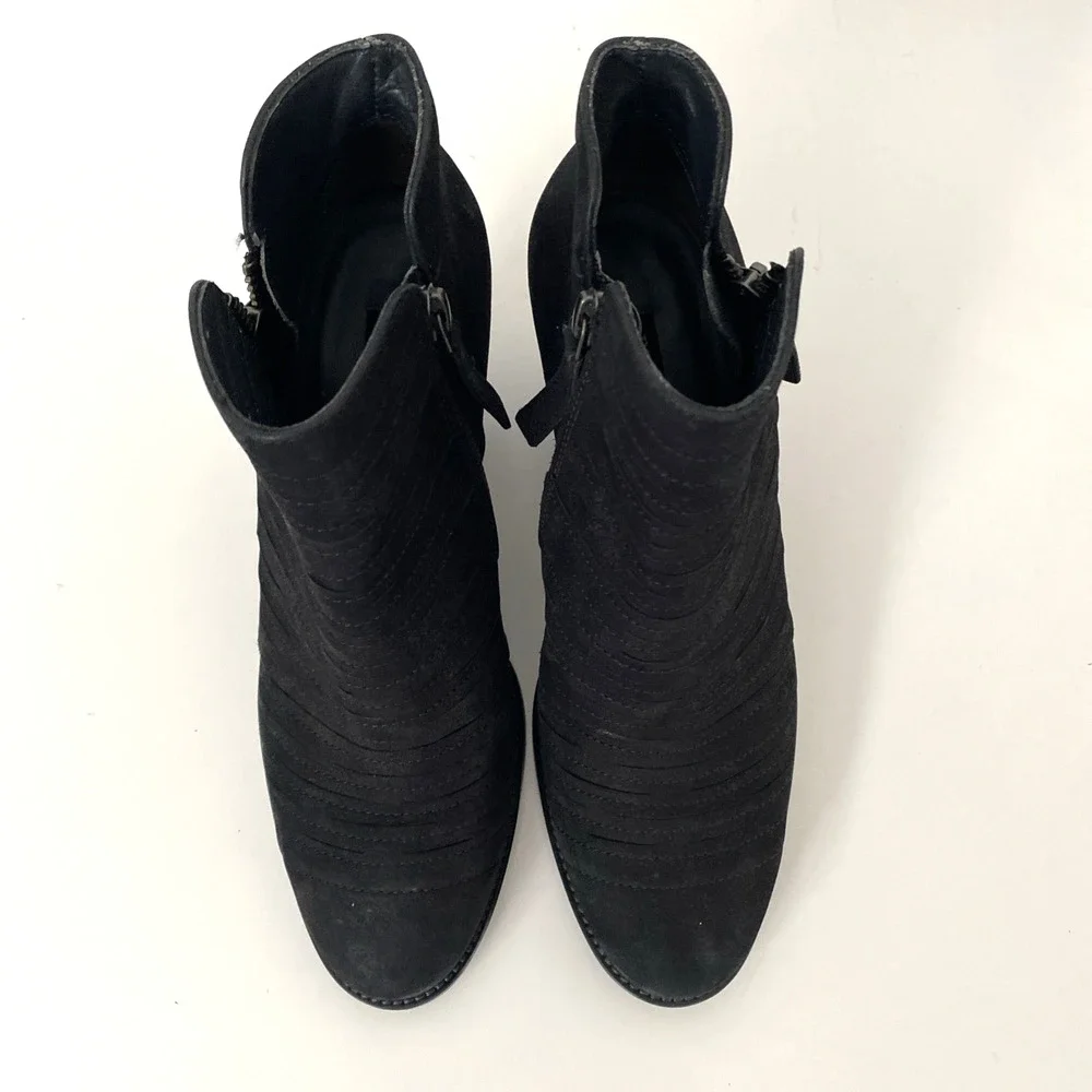Paul Green Malibu Sliced Zip Bootie Ankle Boot Black Block Heel Suede 6.5UK 9 US